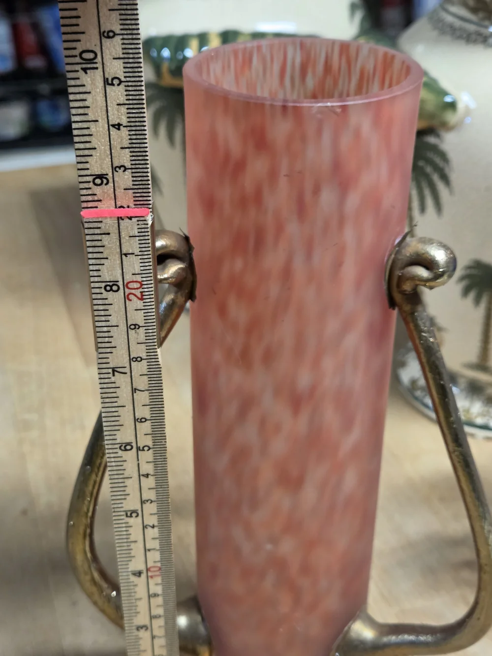 Hand Blown Glass Bud Vase with Brass Handles Romania